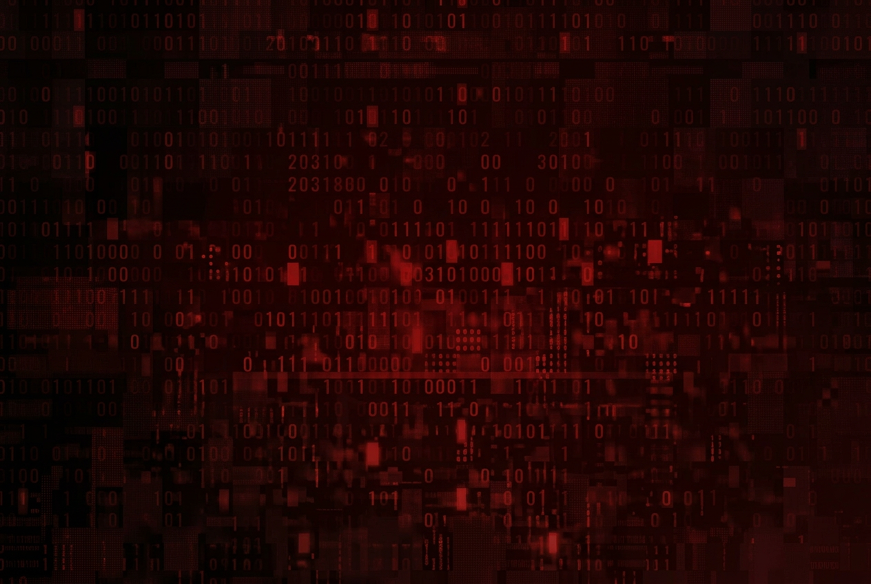 Data Breach warning graphic over a red binary-code background