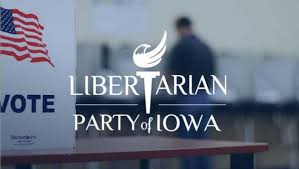 Libertarian Party of Iowa logo over a polling place background
